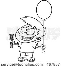 Cartoon Black and White Boy Grinning and Visiting with a Toothbrush and Balloon by Toonaday