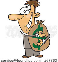 Cartoon Guy Hugging a Money Bag by Toonaday