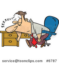 Cartoon Tired Business Man Sleeping on His Desk by Toonaday