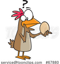 Cartoon Chicken Pondering over an Egg and Which Came First by Toonaday