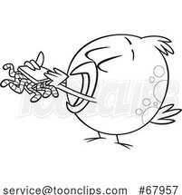 Cartoon Black and White Bird Eating a Worm Sandwich by Toonaday