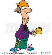 Cartoon Homeless Guy Holding a Charity Cup by Toonaday