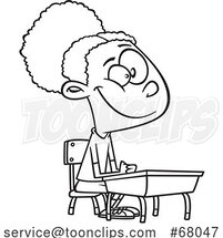 Cartoon Outline Girl Sitting at a Desk by Toonaday