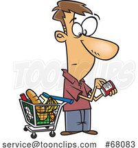 Cartoon Guy Grocery Shopping and Reading Nutrition Labels by Toonaday