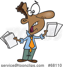 Cartoon Stressed Business Man Holding Paperwork by Toonaday
