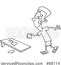 Black and White Cartoon Boy Playing Cornhole by Toonaday