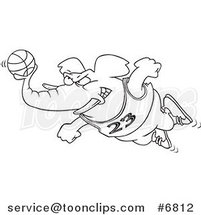 Cartoon Black and White Line Drawing of a Basketball Elephant by Toonaday