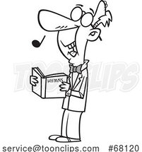 Black and White Cartoon Senior Guy Singing Hymns by Toonaday