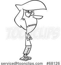 Black and White Cartoon Lady Looking Frustrated with Zipped Lips by Toonaday