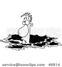 Cartoon Black and White Line Drawing of a Drowning Guy by Toonaday