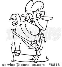 Cartoon Black and White Line Drawing of a Dressed up Couple by Toonaday