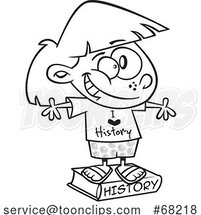 Cartoon Black and White Girl with an I Love History Shirt and Book by Toonaday