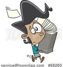 Cartoon Stressed Girl or Lady Carrying a Stack of Papers by Toonaday