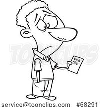 Black and White Cartoon Sad Guy Holding a Pink Slip by Toonaday