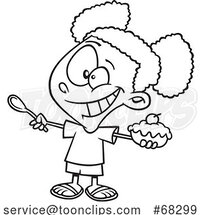 Black and White Cartoon Girl Holding Dessert by Toonaday