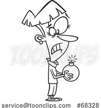 Black and White Cartoon Stressed Lady Holding a Bomb by Toonaday