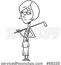 Black and White Cartoon Jordan Baker the Female Golfer from the Great Gatsby by Toonaday