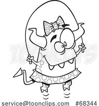 Black and White Cartoon Girl Monster Skipping Rope by Toonaday