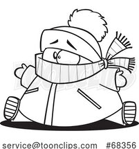 Black and White Cartoon Chubby Boy Bundled up for Winter by Toonaday