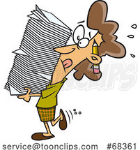 Cartoon White Businesswoman Carrying a Heavy Stack of Paperwork by Toonaday