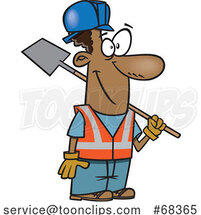 Cartoon Black Construction Worker Guy with a Shovel by Toonaday