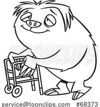 Cartoon Outline Old Sloth Using a Walker by Toonaday
