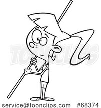 Cartoon Outline Pole Vaulter Girl by Toonaday