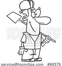 Cartoon Outline Black Construction Worker Guy with a Shovel by Toonaday