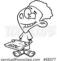 Cartoon Outline Black Boy Carrying a Pizza Box by Toonaday