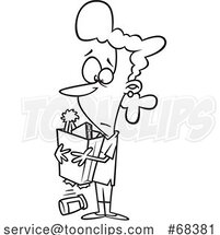 Cartoon Outline Lady with a Broken Grocery Bag by Toonaday
