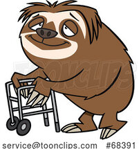Cartoon Old Sloth Using a Walker by Toonaday
