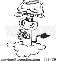 Cartoon Black and White Holy Cow Angel on a Cloud by Toonaday