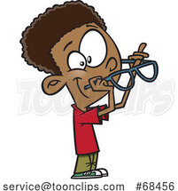 Cartoon Black Boy Putting on Glasses by Toonaday