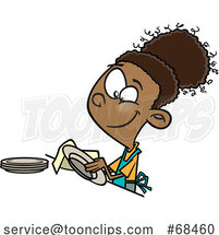 Cartoon Black Girl Drying Dishes by Toonaday