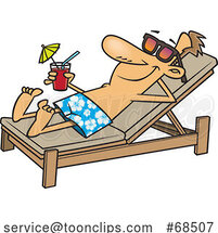 Cartoon Guy Sun Bathing Poolside with a Cocktail by Toonaday