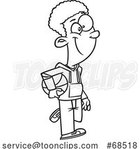 Cartoon Black and White Boy Carrying a Basketball by Toonaday