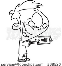 Cartoon Black and White Excited Boy Holding Cash by Toonaday