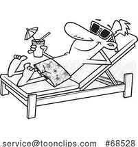 Cartoon Black and White Guy Sun Bathing Poolside with a Cocktail by Toonaday
