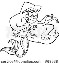 Cartoon Black and White Excited Mermaid by Toonaday