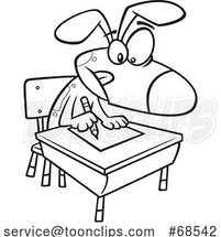 Cartoon Black and White Dog Sitting at a Desk in Obedience School by Toonaday