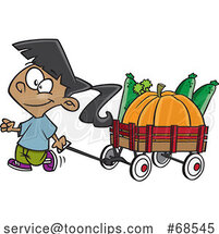 Cartoon Harvest Girl with a Wagon of Produce by Toonaday