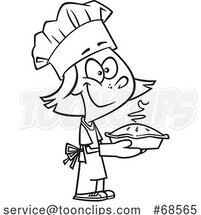 Cartoon Lineart Chef Girl with a Fresh Pie by Toonaday