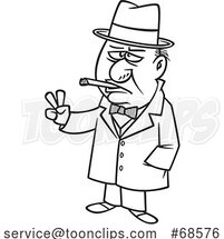 Cartoon Lineart Sir Winston Churchill Smoking a Cigar by Toonaday