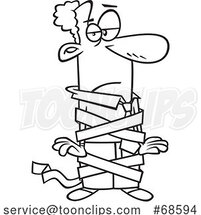 Cartoon Lineart Business Man Tied up in Red Tape by Toonaday