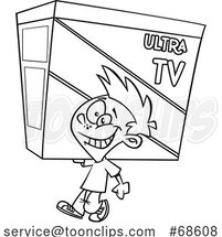 Cartoon Black and White Boy Carrying a TV on Black Friday by Toonaday
