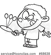Cartoon Black and White Black Boy Playing Paddleball by Toonaday