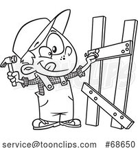 Cartoon Black and White Boy Building a Fence by Toonaday