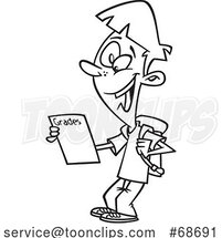 Cartoon Outline School Boy with Good Grades by Toonaday