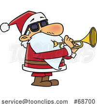 Cartoon Christmas Santa Playing a Trumpet by Toonaday