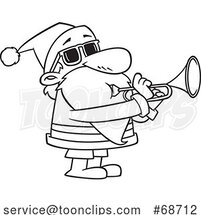 Cartoon Outline Christmas Santa Playing a Trumpet by Toonaday